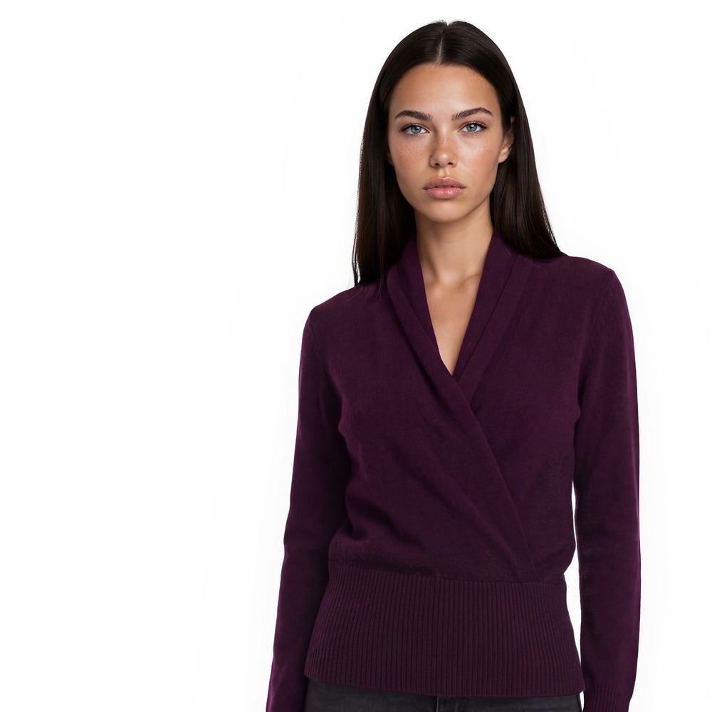 Ann Taylor 100% Cashmere Sweater Women's Size XS Purple Shawl Collar Wrap Front
